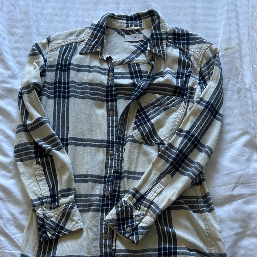 TNA Blue and Cream Plaid Casual Shirt